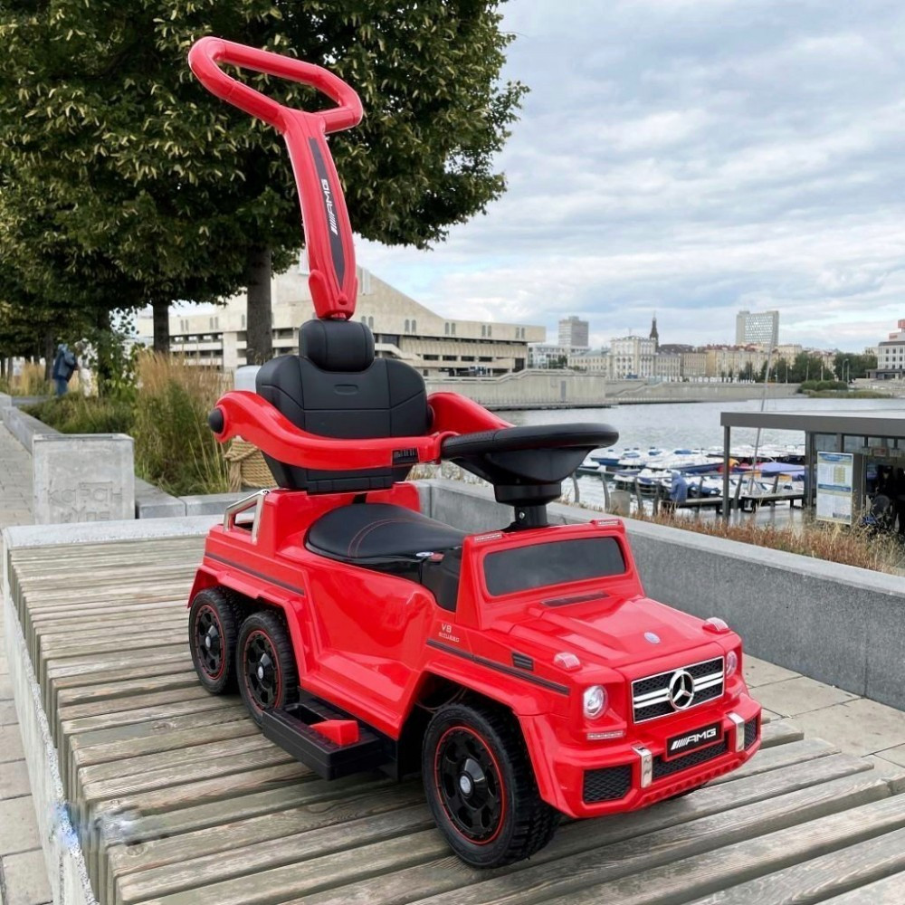 Дитячий електромобіль каталка-толокар M 3853 EL-3, Mercedes-Benz, гумові колеса, шкіряне сидіння, червоний