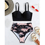 Стильний жіночий роздільний купальник із завищеною талією, пуш-ап – роздільний комплект для відпочинку, зручний і стильний фасон, фото 2