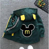 Куртка ветровка детская мальчику с капюшоном зеленая