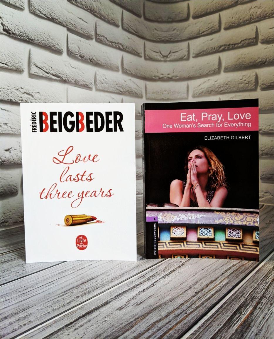 Набір книг "Eat, Pray, Love" (Їсти, молитися, кохати), "Love lasts three years" англійською мовою, фото 1