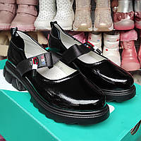 Шкільні чорні лакові туфлі балетки на платформі для дівчинки з гумкою 35 (22,5),36 (23)37 (23,5)
