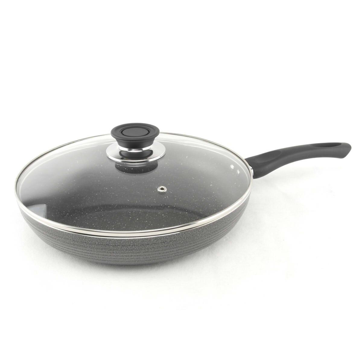 Сковорода з кришкою A-PLUS 28 см (1110) Мармурова