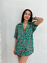 Жіночий шовковий костюм сорочка на ґудзиках і шорти з розрізами в горошок Ds5611, фото 5