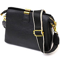 Жіноча красива сумка на три відділення з натуральної шкіри 22107 Vintage Чорна GG