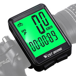 Дротовий велокомп'ютер West Biking 0702054 Green велоспідометр із великим екраном підсвіткою