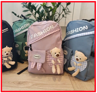 Школьный рюкзак с игрушкой белый медвежонок и с карманчиками для девочки подростковая девчачья сумка для всех