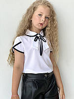 Блуза шкільна з коротким рукавом для дівчинки Весна 116-164 р. Дитяча блузка для школи