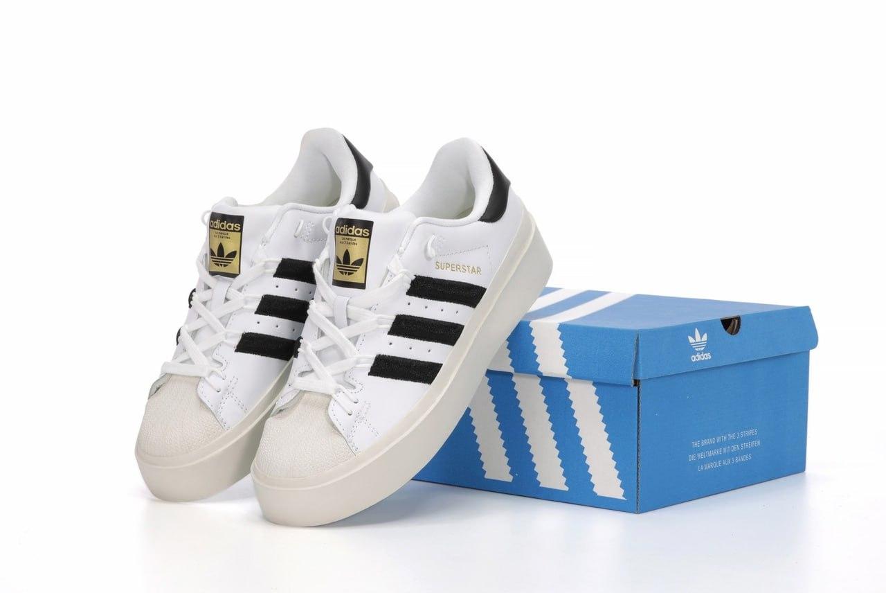 Жіночі кросівки Adidas Superstar Platform Bonega (Білі) Адідас Суперстар Платформ шкіра демісезон В'єтнам