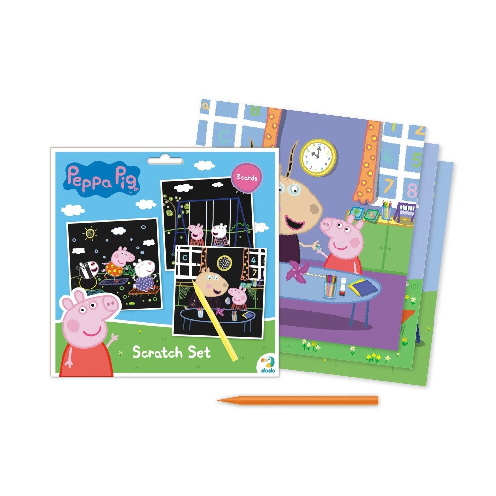 Набір Гравюр Peppa Pig Dodo 200186, Свинка Пеппа, ДоДо, 3 картинки, царапка, дитяча творчість, scratch