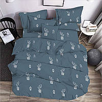 Комплект постельного белья Бязь голд люкс Серый с кактусами Евро размер 200х220