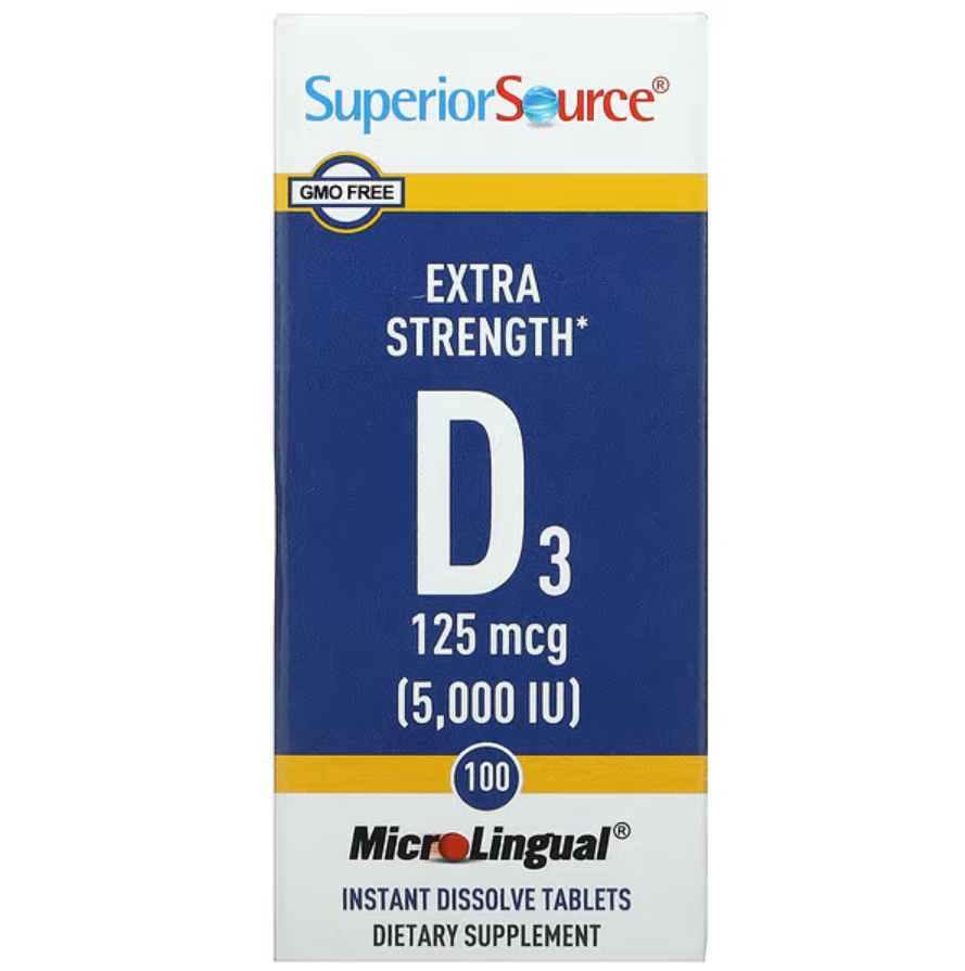 Superior Source, вітамін D3 з підвищеною силою дії, 125 мкг (5000 МО), 100 швидкорозчинних таблеток Mic