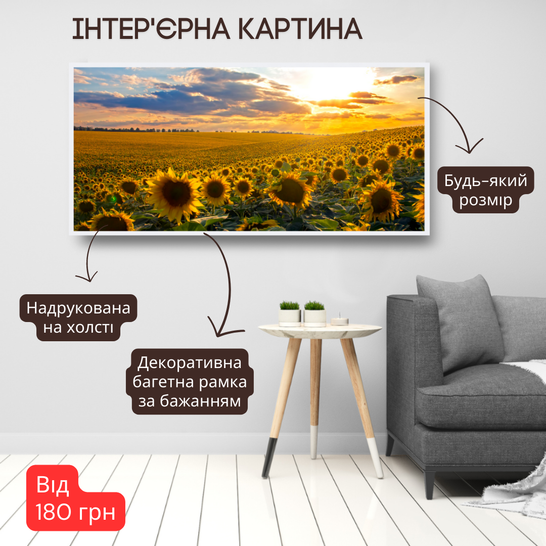 Інтер'єрна картина-постер на стіну Украинский пейзаж 40*20 Орігамі OAP 5099 Маленька