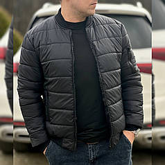 Куртка чоловіча демісезонна стьобана куртка на манжеті стильна весняна осіння чорна практична нейлон