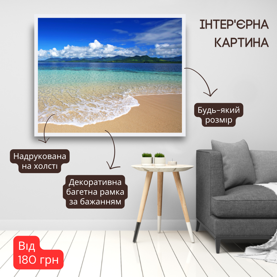 Інтер'єрна картина-постер на стіну Морський прибій 30*20 Орігамі OAP 5250 Маленька