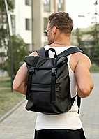 Вместительный прочный мужской черный рюкзак Roll top с отделением под ноутбук из экокожи