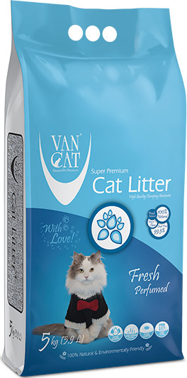 Наповнювач Van Cat 5кг (6л) бентонітовий білий Фреш для туалетів для кішок, фото 1