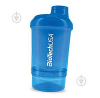 Бутылка спортивная BioTechUSA Wave+ Schocking Blue Шейкер Wave+ 600 ml(+250ml+100ml) Синій 602 (+250+100) мл