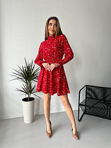 Р. 42-48 Стильне плаття червоне до колін у квіточку з довгими рукавами