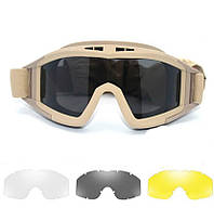 Военные Тактические очки маска 3 линзы Revision Goggles Coyote для стрельбы олива койот черные