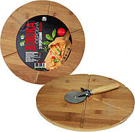 Доска кухонная разделочная бамбуковая с прорезями Пицца 30x30x1,5 см 8845 S&T 2407