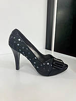 Босоножки Wob Studio женские на каблуке черные с пайетками туфли