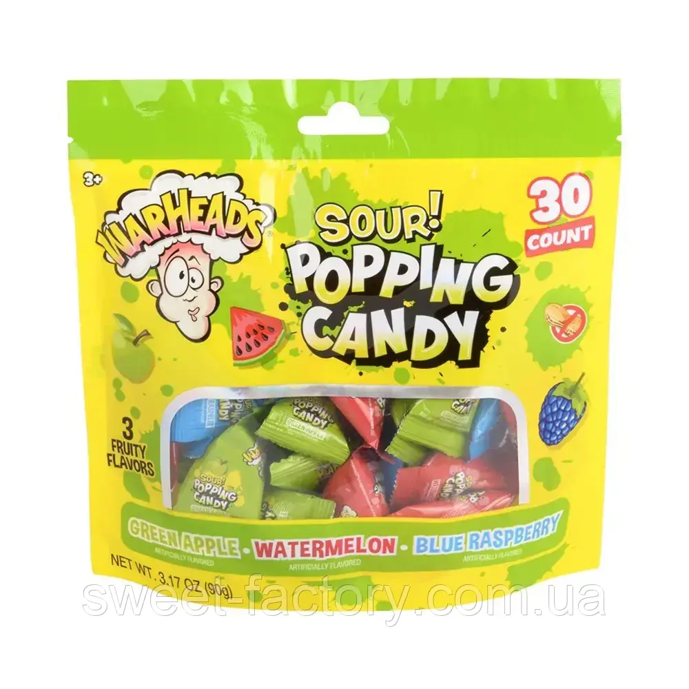Стригливий цукор WarHeads Sour Popping Candy Mix 30s 90g, фото 1