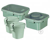 Набор контейнеров для пищевых продуктов Smart eco line 1 л + 1,1 л + две чашки 400 мл зеленый Curver 2407