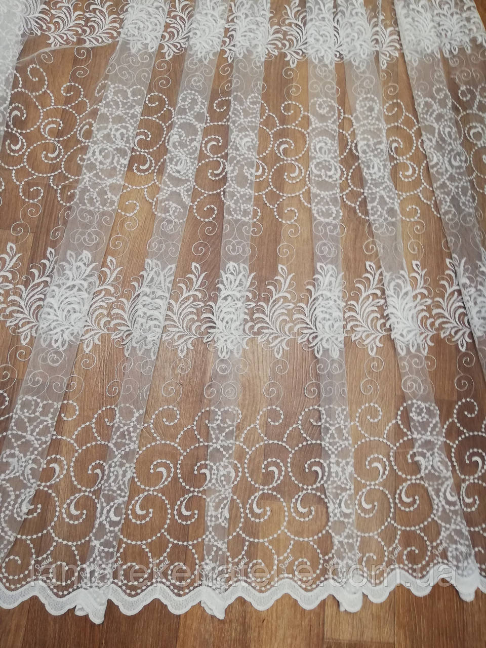 Тюль рулоном кольору айворі з вишивкою в зал, фото 1