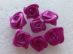 Троянди декоративні з атласних стрічок. Колір - фіолетовий. Розмір 15 мм, №4