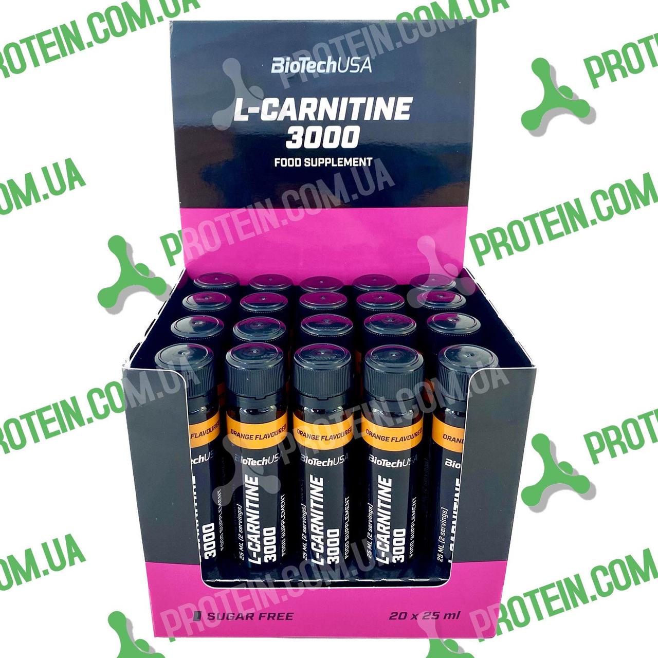 Л-Карнітин BioTech L-Carnitine Ampule 3000 мг упаковка 20 ампул * 25 мл Апельсин Orange