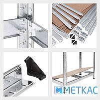 Стелаж Бюджет ОД 1600х800х400 Меткас, 175 кг/полка, 4 полиці, ДСП, оцинкований, металевий, на склад, фото 3