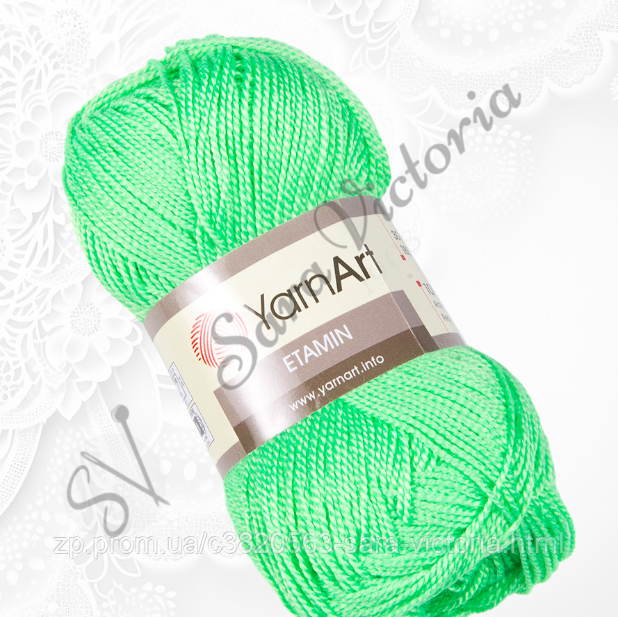 Тонка акрилова зелена пряжа для в'язання гачком YarnArt Etamin (Ярнарт етамін) 457 зелений гранат, фото 1