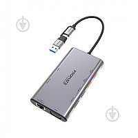 USB-хаб Promate 9-в-1 PrimeHub-MST USB-C PD/2хHDMI/VGA/2xUSB3.2/2xUSB2.0/RJ45 ОСТАТОК! КОЛИЧЕСТВО УТОЧНЯЙТЕ