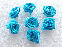 Розочки декоративные из атласных лент. Цвет - голубой. Размер 15 мм, №12