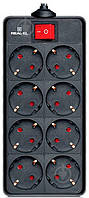 Фильтр-удлинитель REAL-EL с заземлением 8 гн. черный 1,8 м RS-8 PROTECT, 1.8m, black (REA ОСТАТОК! КОЛИЧЕСТВО