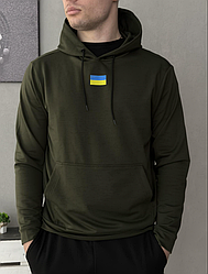 Худі демісезонне чоловіче з лого Прапор України (двонитка) Хакі, М