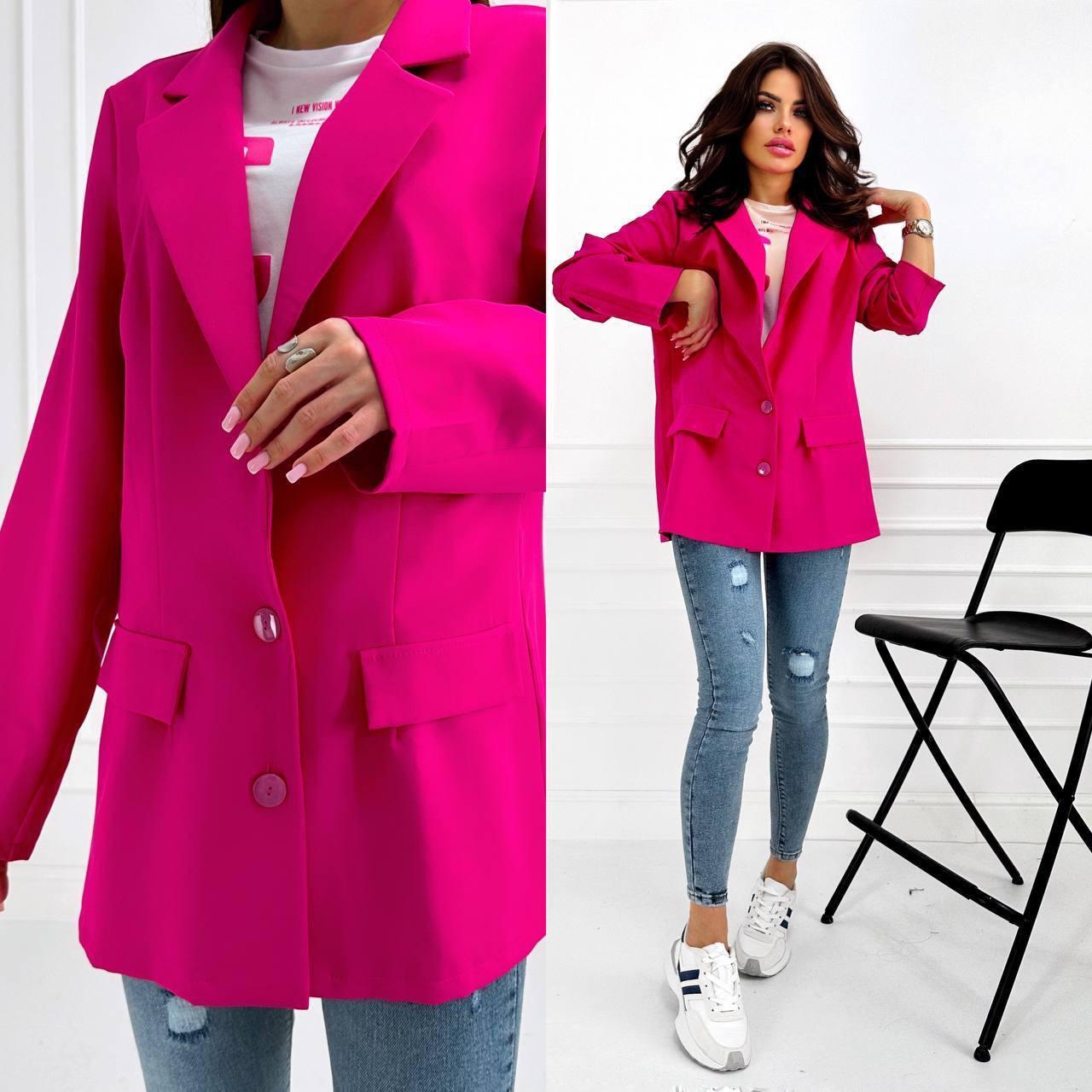 Классический стильный женский пиджак-жакет с отложным воротником и накладными карманами батал - фото 3 - id-p1893405210