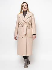 Жіноче кашемірове демісезонне пальто батал з поясом світле, фото 2