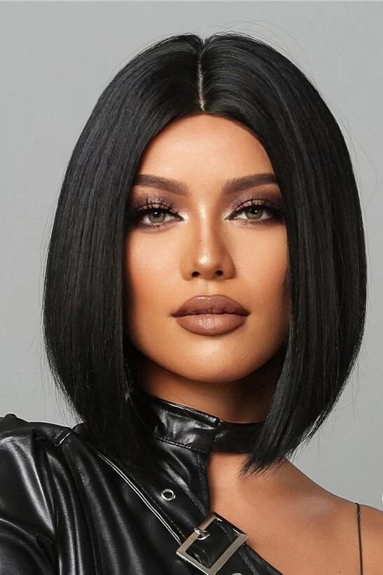 Перука каре чорна без чубчика термоперука, фото 1