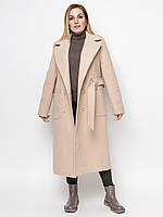 Женское кашемировое демисезонное пальто батал с поясом светлое 52