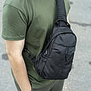 Чоловіча нагрудна сумка-слінг через плече однолямкова Soft чорна тканинна на 7 відділень Crossbody, фото 5