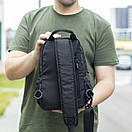 Чоловіча нагрудна сумка-слінг через плече однолямкова Soft чорна тканинна на 7 відділень Crossbody, фото 7