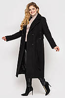 Батальное кашемировое пальто классическое черное длинное 52