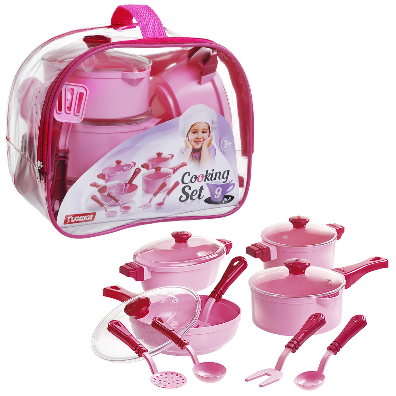 Набір посуду Cooking Set Юніка 1726, у сумці, рожевий, 9 pcs, іграшковий посуд, іграшка для дітей, кухня