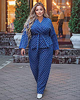 Женский синий костюм кимано брюки широкие свободные