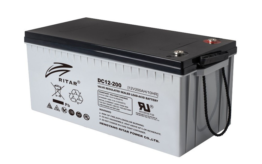 Акумуляторна батарея CARBON RITAR DC12-200C, Black Case, 12V 200.0Ah, 2000-5000 циклів, до 15 років термін