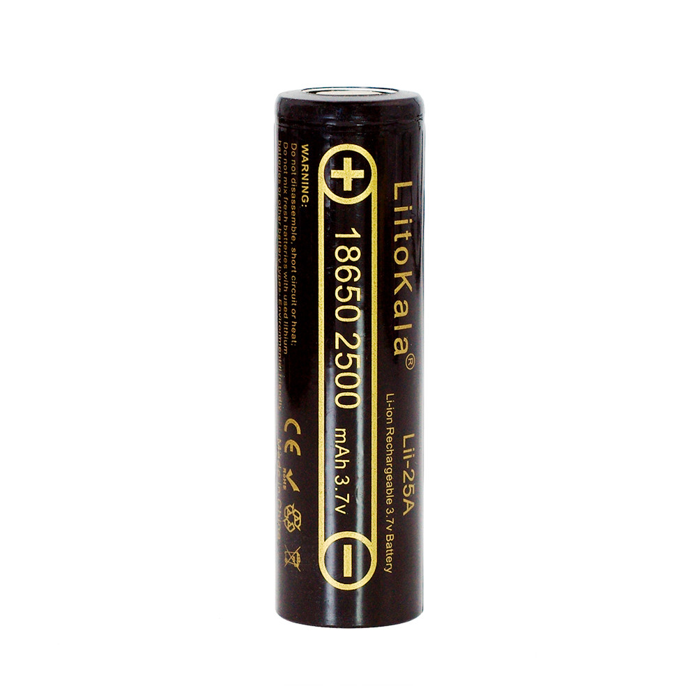 Акумулятор 18650 Li-Ion LiitoKala Lii-25A, 2500mah (2450-2650mah), 3.7V (2.75-4.2V), Black, PVC BOX Q2, цiна