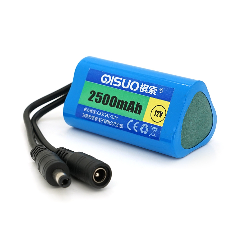 Акумуляторна батарея літієва QiSuo 12V 2.5A з елементами Li-ion 18650, DC5.5x2.1, (37x37x67mm)
