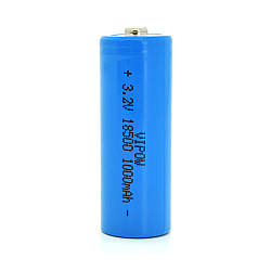 Акумулятор 18500 Lifepo4 Vipow IFR18500 TipTop, 1000mAh, 3.2V, Blue Q50/500