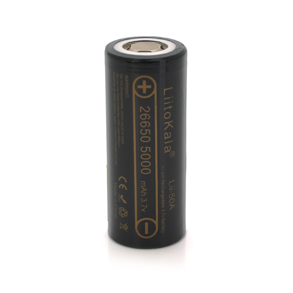 Акумулятор 26650 Li-Ion LiitoKala Lii-50A, 5000mah (5100-5500mah), 25A, 3.7V (2.5-4.2V), 2 шт в упаковці, ціна